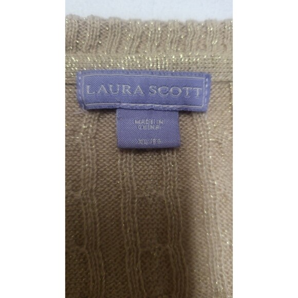 Laura Scott Gold Shimmer M Cable Knit Button Front Cardigan Sweater Womens XL - Picture 2 of 6
